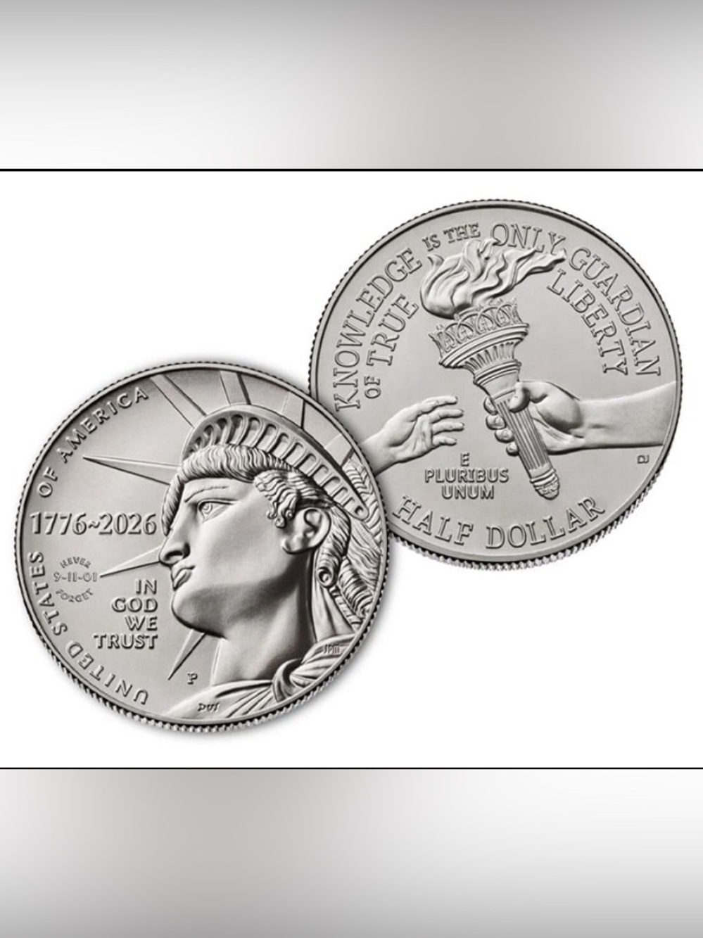 2 2026 Semiquincentennial Coins Half Dollar NEVER FORGET 9-11-01 Privy & Trump P